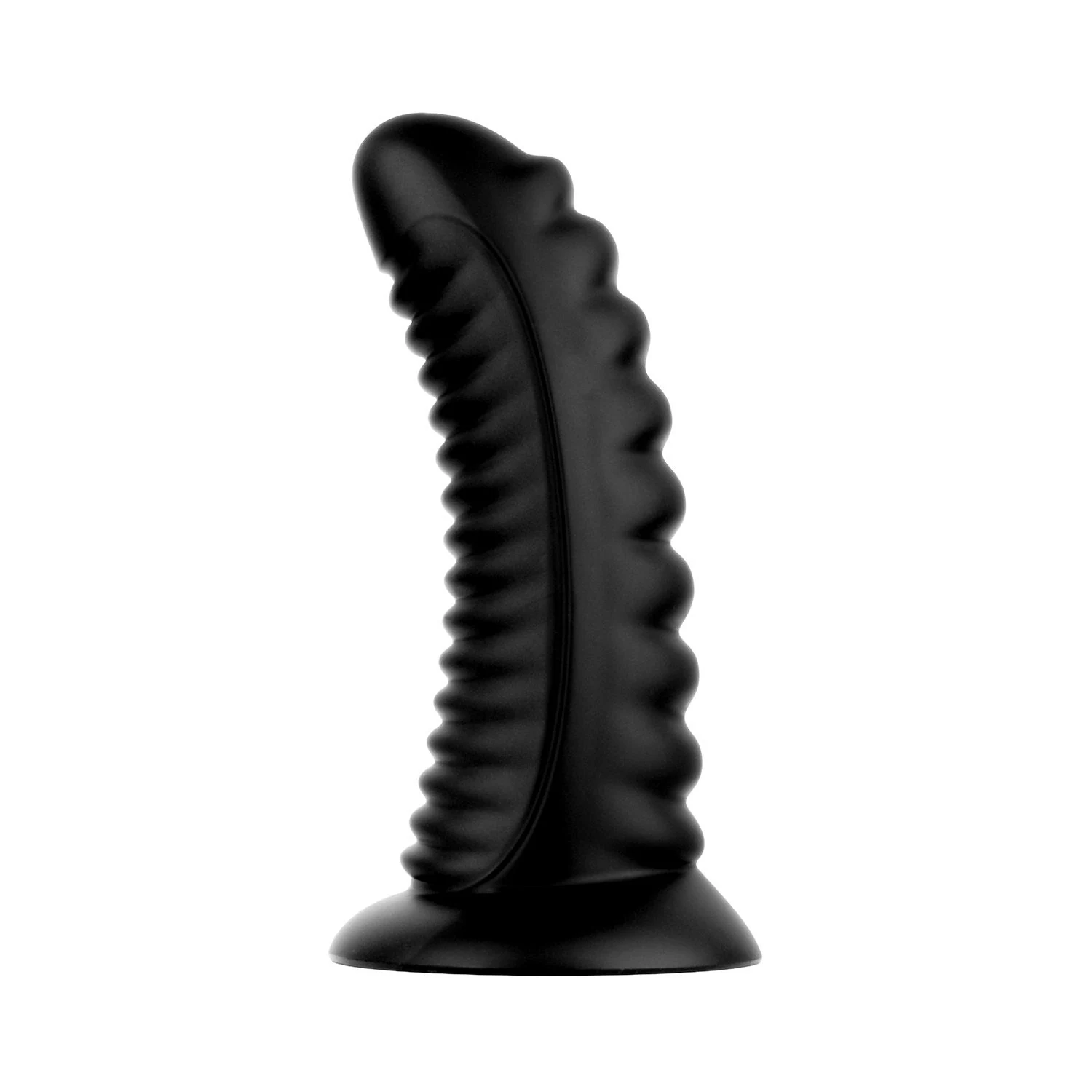 Zwarte BUTTR Double Ribbed Buttplug van PVC met brede zuignapbasis